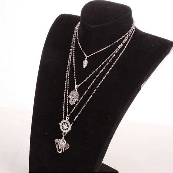 NWOT Women Multi-layer Long Chain Pendant Crystal Choker Necklace Jewelry - Picture 3 of 11
